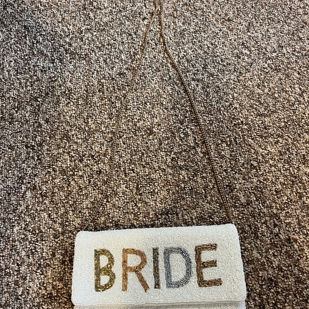 Francesca's Collections White and Gold Bride Clutch